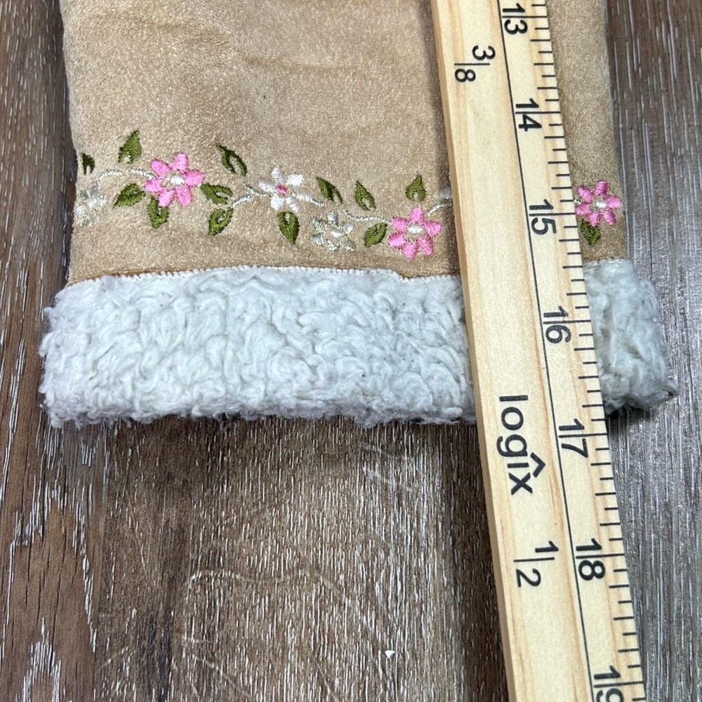 Girl's Hooded Penny Lane Coat Y2K Floral Embroidery Faux Suede Sherpa Lined Sz-6 - Picture 8 of 9